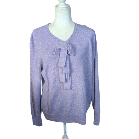 Lands' End 100% Cashmere Dusty Lilac Purple Tie Bodice Cozy Sweater NWOT Sz L - Picture 1 of 9